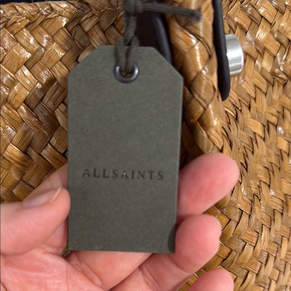 All Saints Brown Woven & Black Leather Tote Bag - Picture 2 of 7